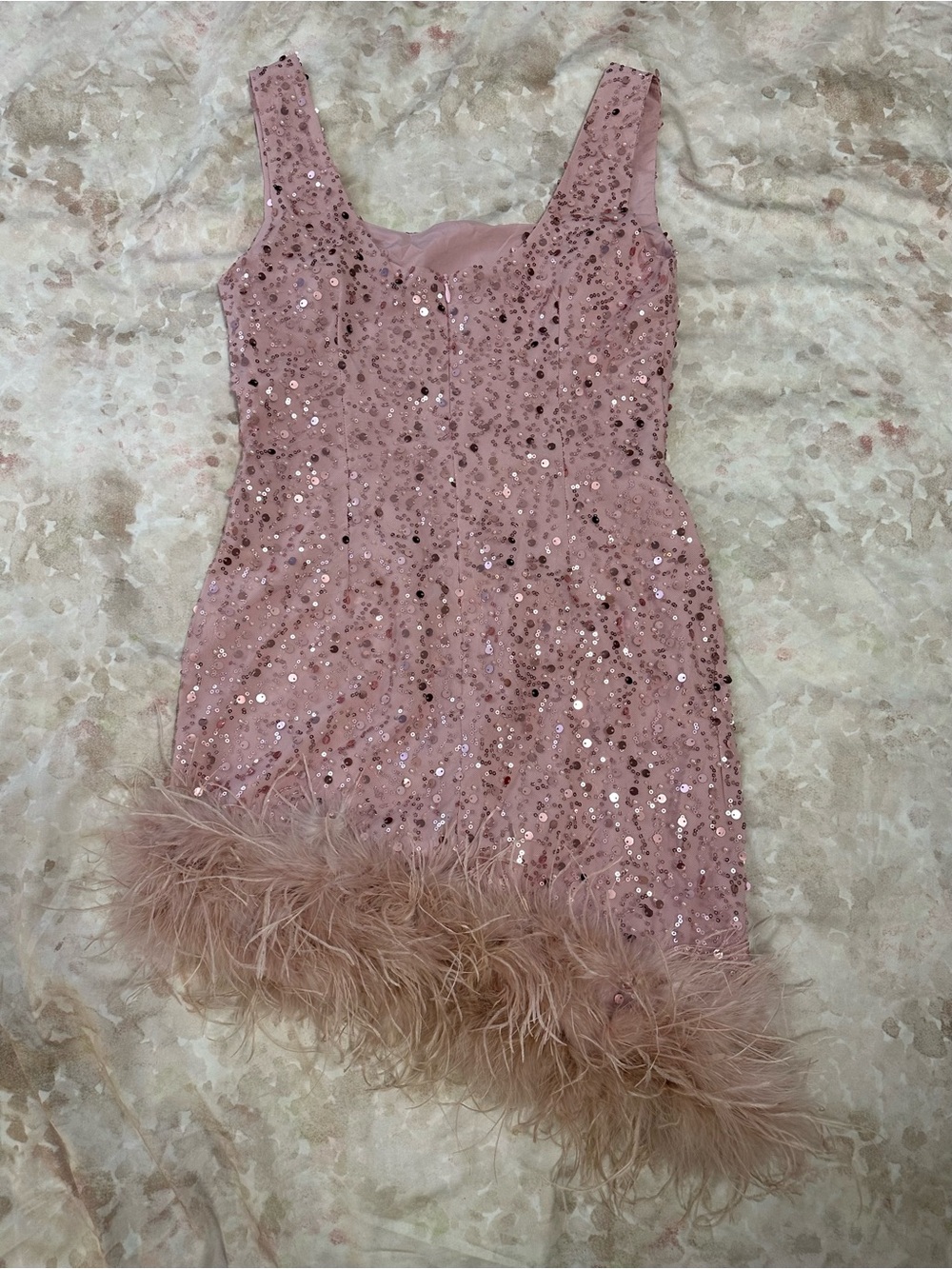 Sparkle Feather-Trim Pink Party Dress - Picture 2 of 7
